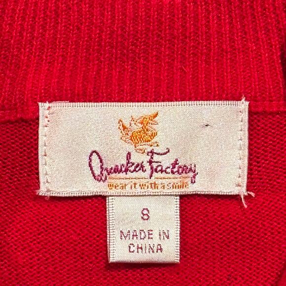 Quacker Factory Sweater 1/4 Zip Embellished Christmas Holiday Festive Red Small - Picture 3 of 7
